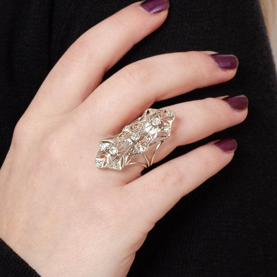 Anello di conversione con diamante Art Deco in oro bianco In condizioni ottime in vendita a Lewisburg, PA