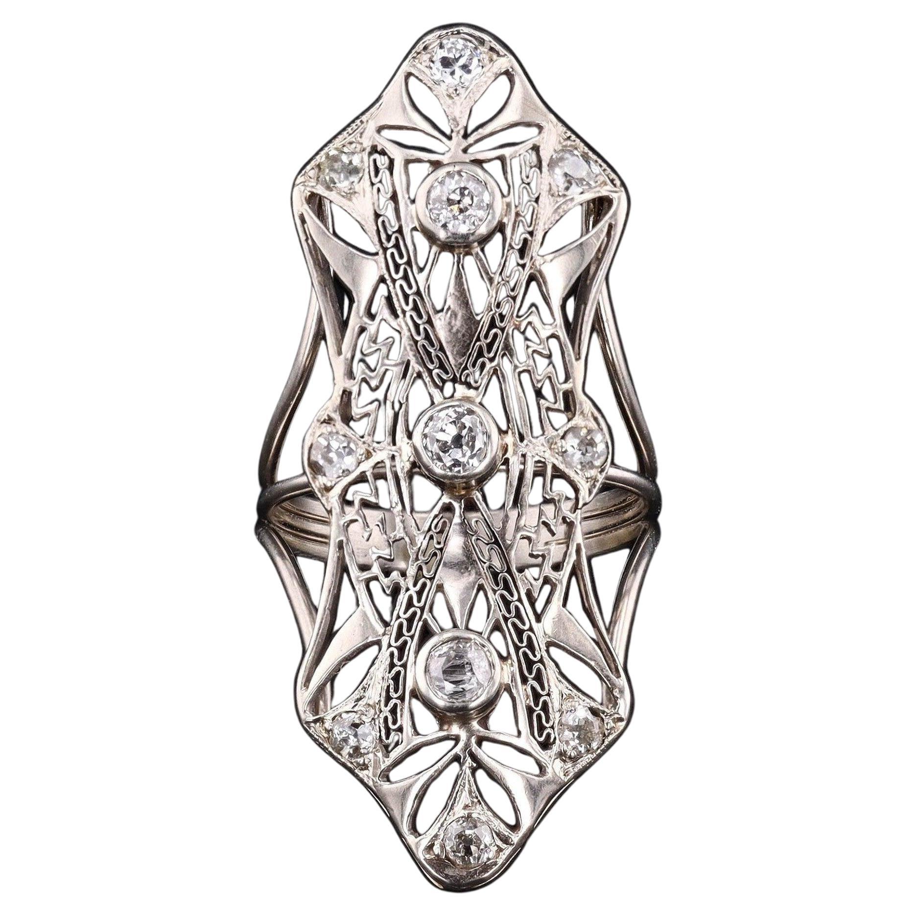 Anello di conversione con diamante Art Deco in oro bianco in vendita