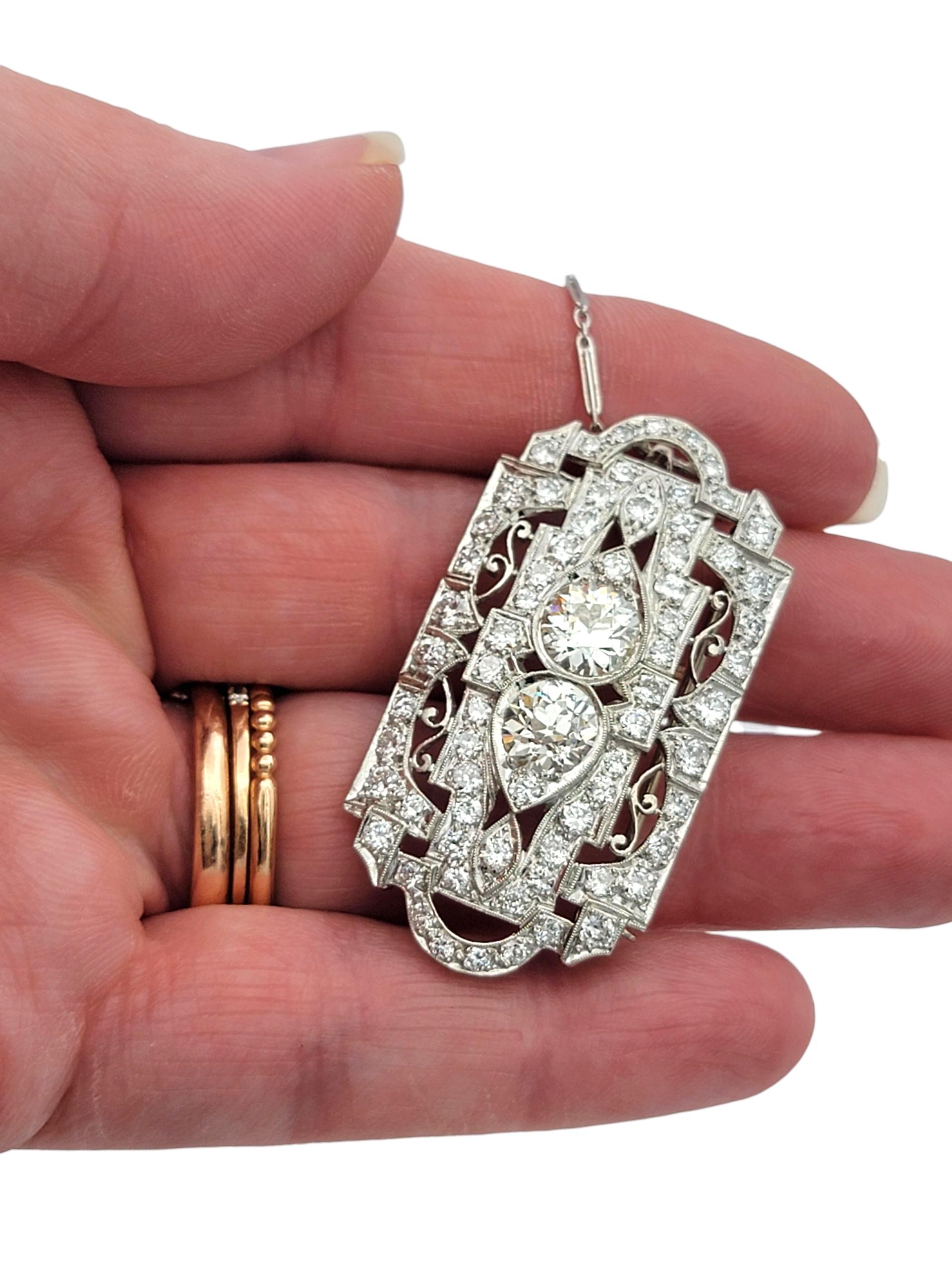 Collana con ciondolo convertibile in diamante Art Deco / Spilla in oro bianco 14 carati in vendita 4