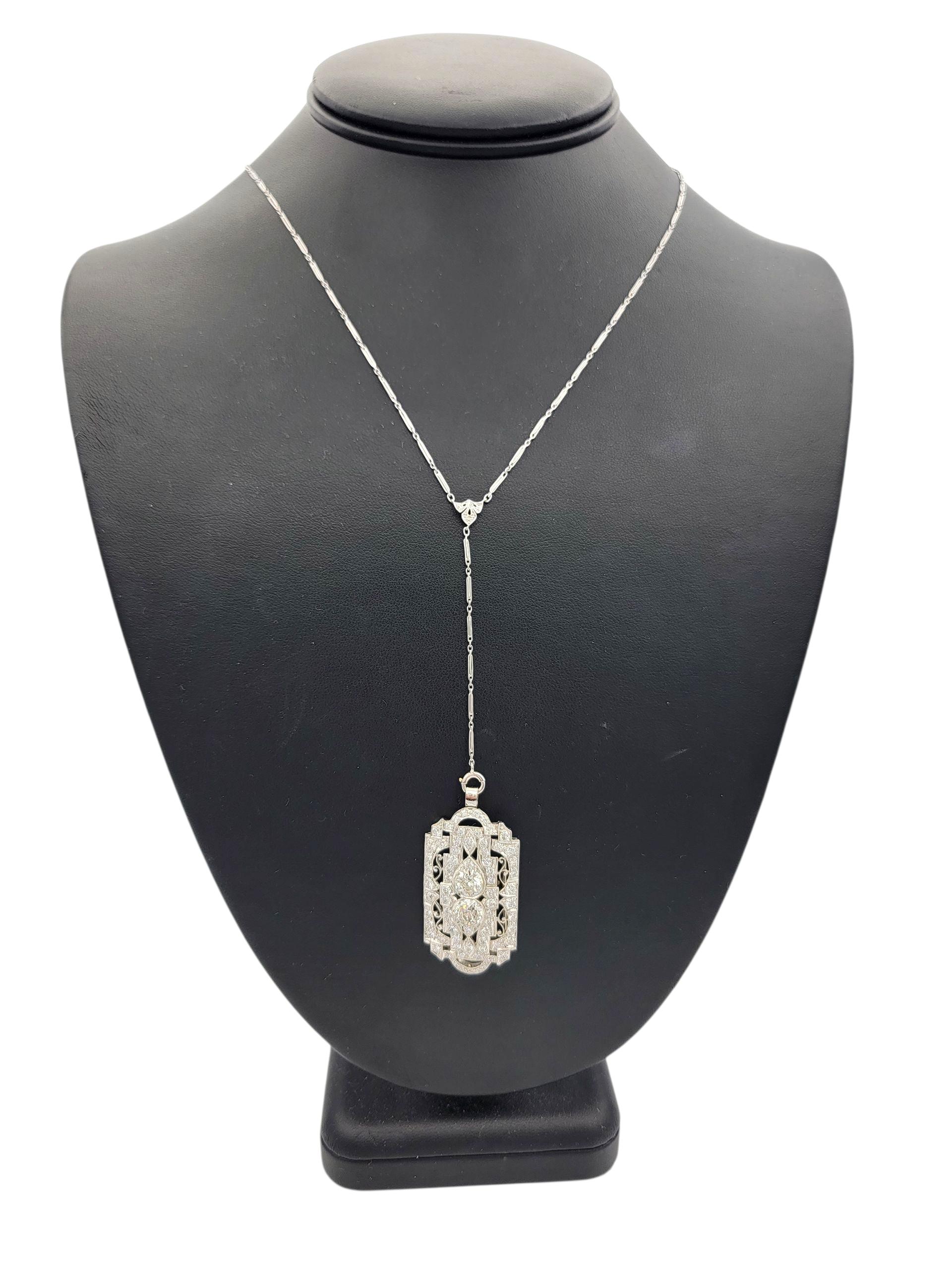 Collana con ciondolo convertibile in diamante Art Deco / Spilla in oro bianco 14 carati in vendita 5