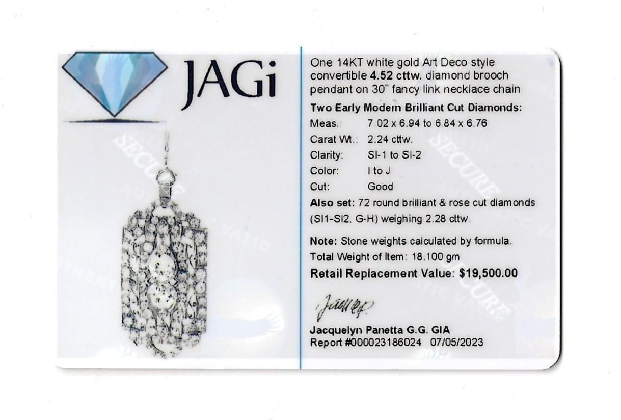 Collana con ciondolo convertibile in diamante Art Deco / Spilla in oro bianco 14 carati in vendita 7