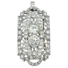 Art Deco Diamond Convertible Pendant Necklace / Brooch in 14 Karat White Gold