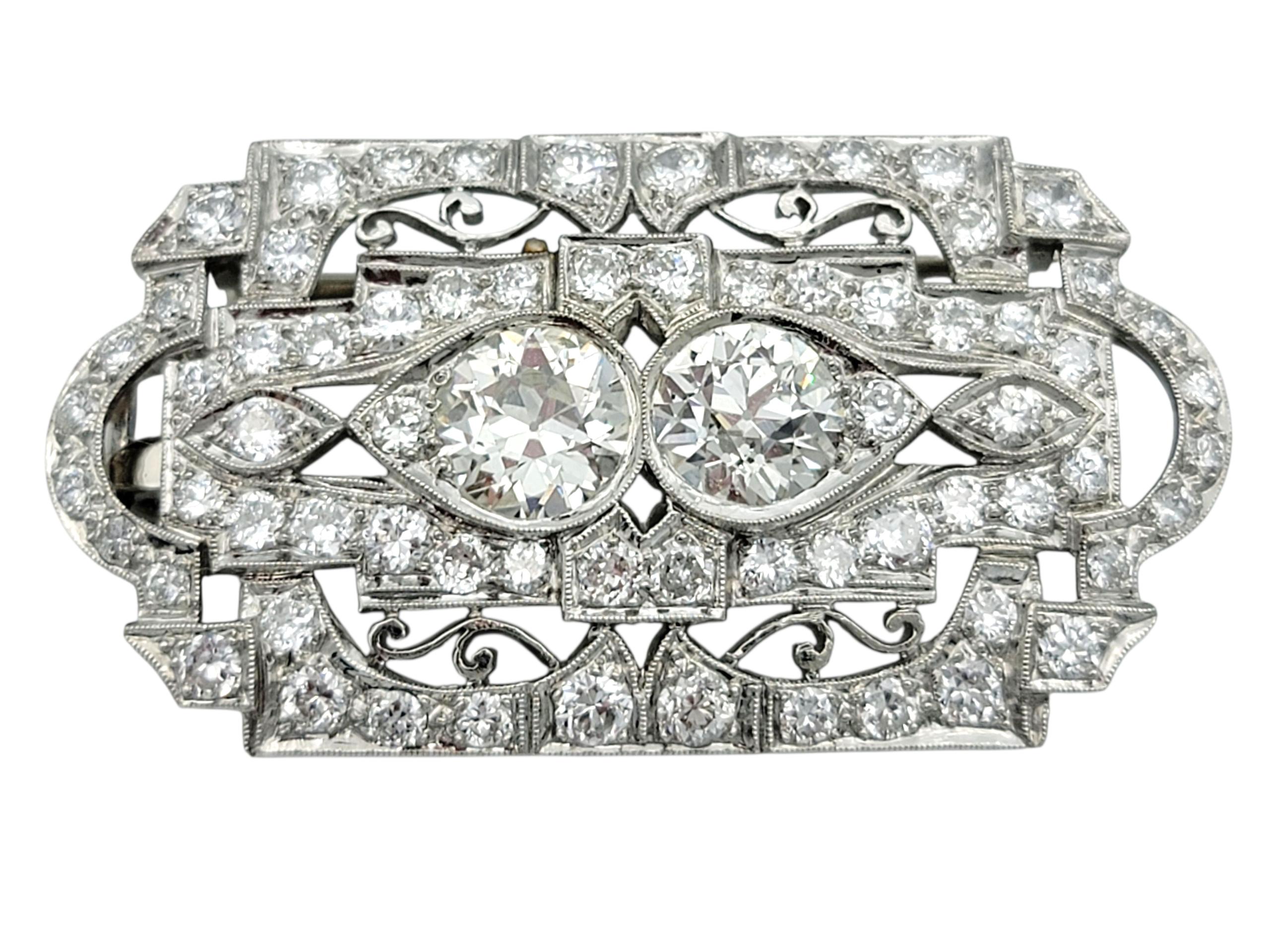 Collana con ciondolo convertibile in diamante Art Deco / Spilla in oro bianco 14 carati In condizioni buone in vendita a Scottsdale, AZ