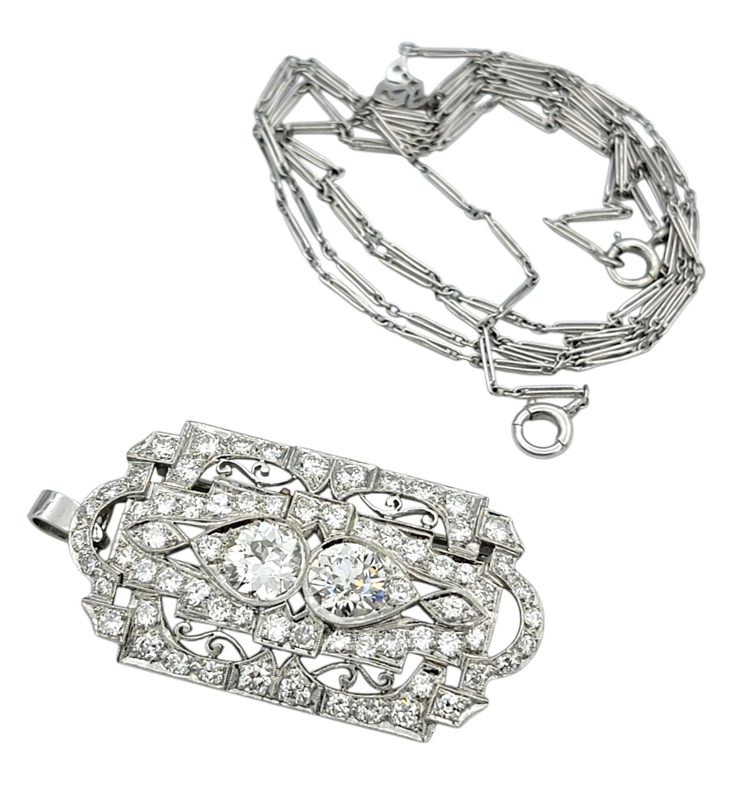 Collana con ciondolo convertibile in diamante Art Deco / Spilla in oro bianco 14 carati in vendita 1