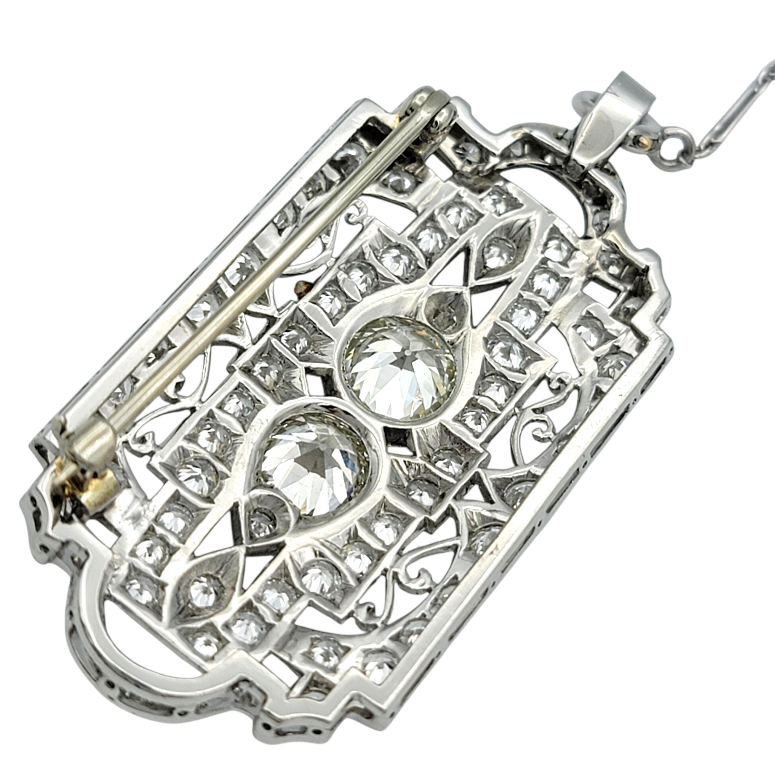 Collana con ciondolo convertibile in diamante Art Deco / Spilla in oro bianco 14 carati in vendita 3