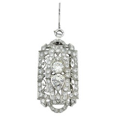 Collana con ciondolo convertibile in diamante Art Deco / Spilla in oro bianco 14 carati