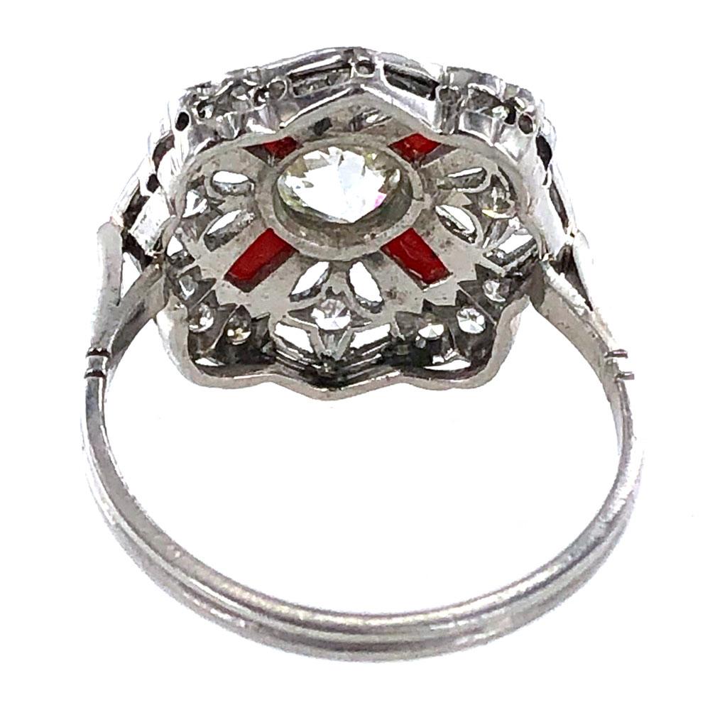 Women's Art Deco Diamond Coral Platinum Cocktail Ring