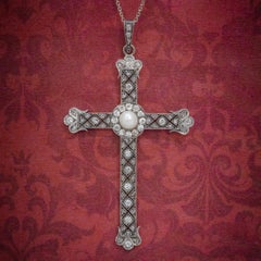 Art Deco Diamond Cross Pendant Necklace Platinum, circa 1930
