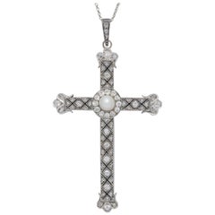 Art Deco Diamond Cross Pendant Necklace Platinum, circa 1930