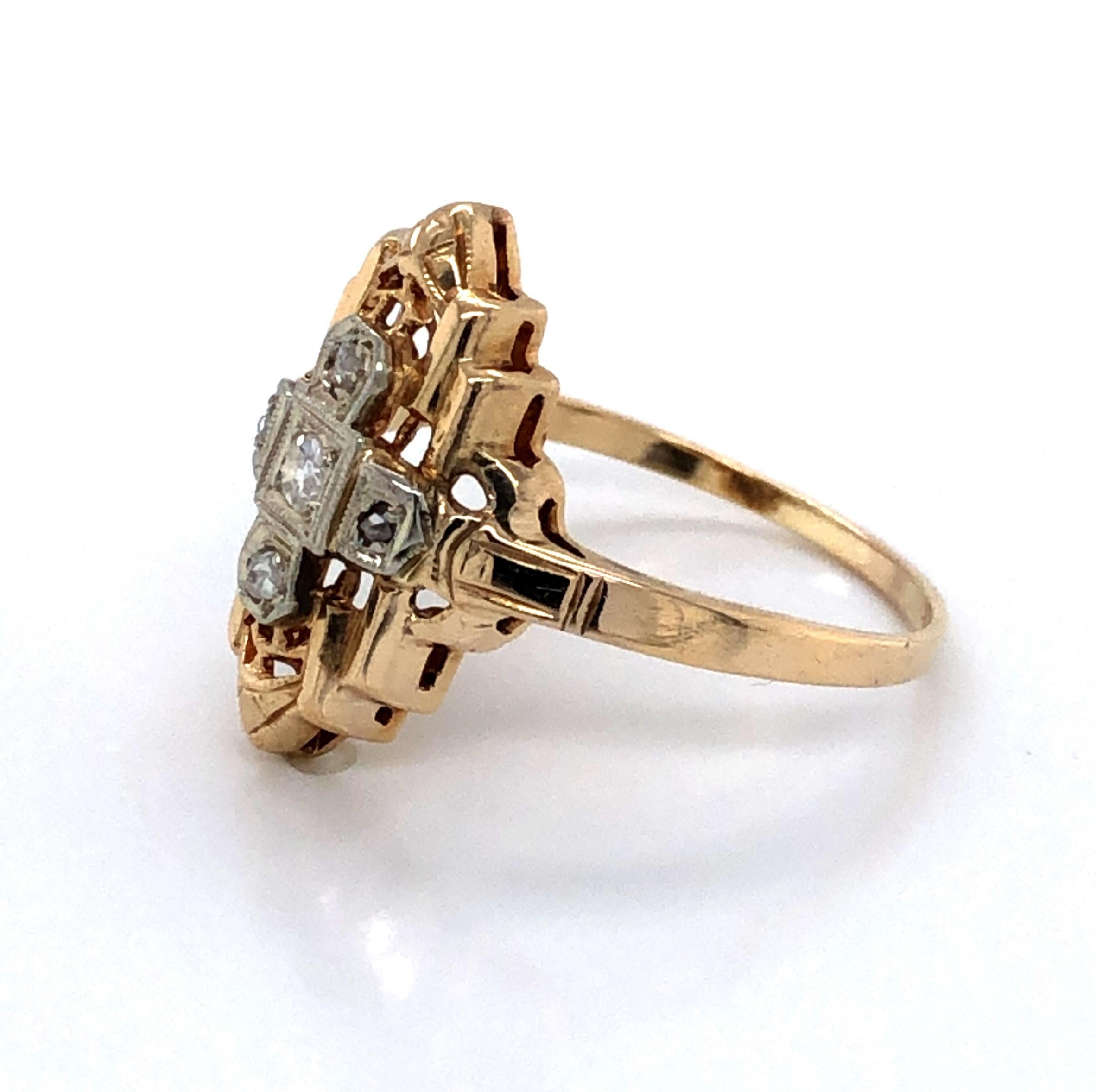 Women's Art Deco Diamond Cross Yellow Gold Ring