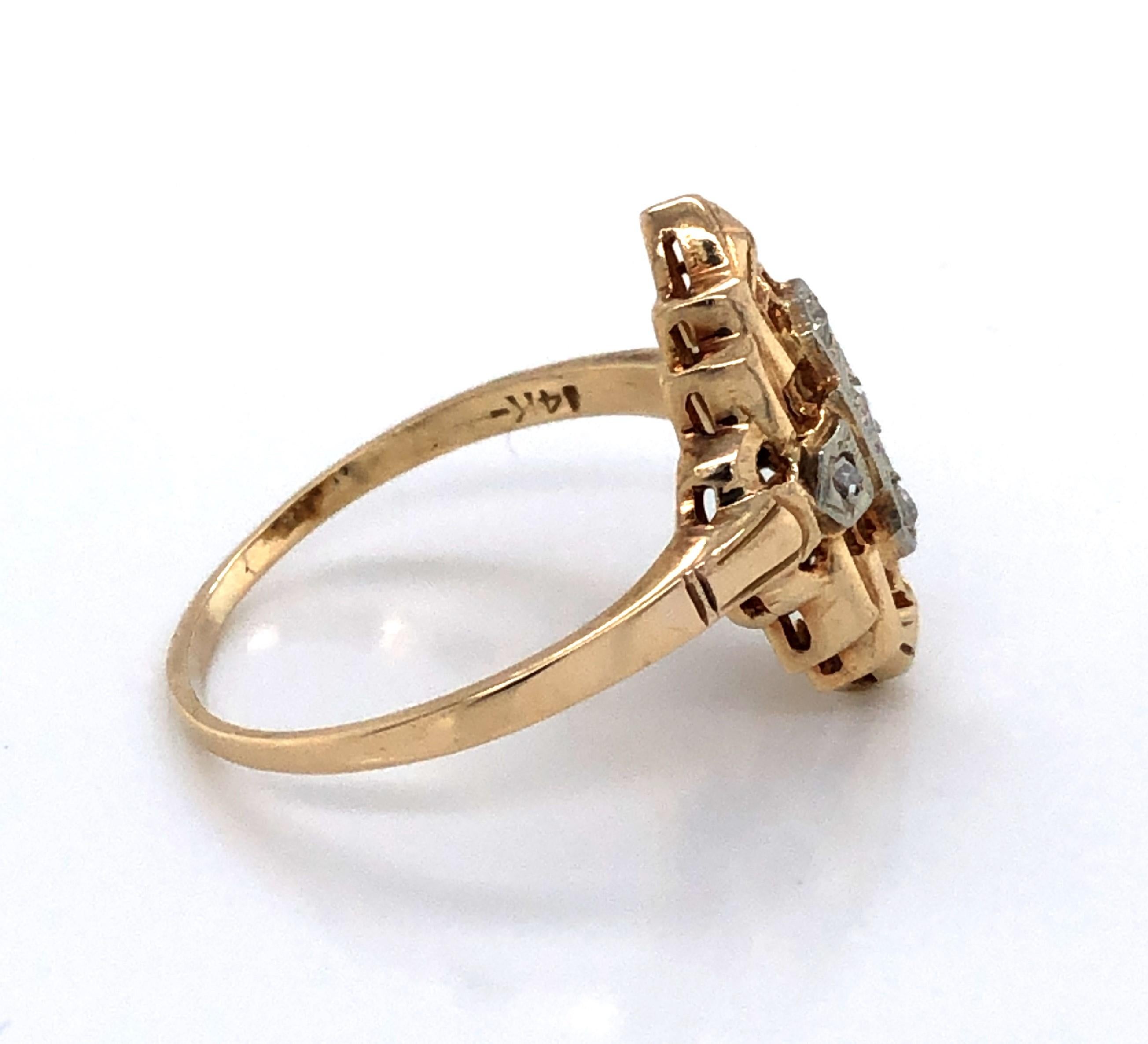 Art Deco Diamond Cross Yellow Gold Ring 2