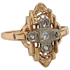 Antique Art Deco Diamond Cross Yellow Gold Ring