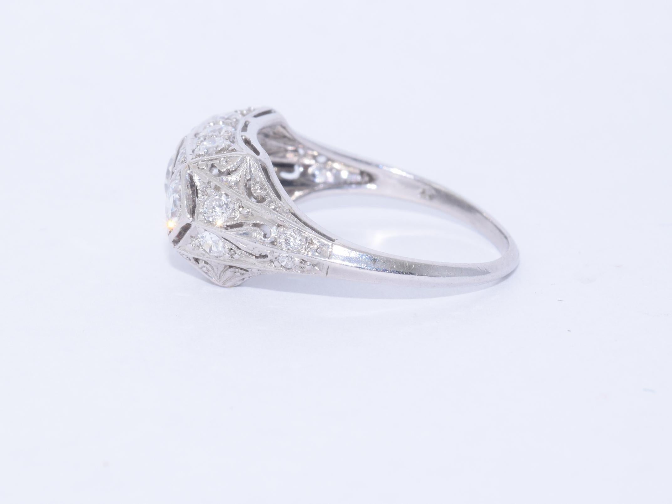 Round Cut Art Deco Diamond Crosshatch Ring