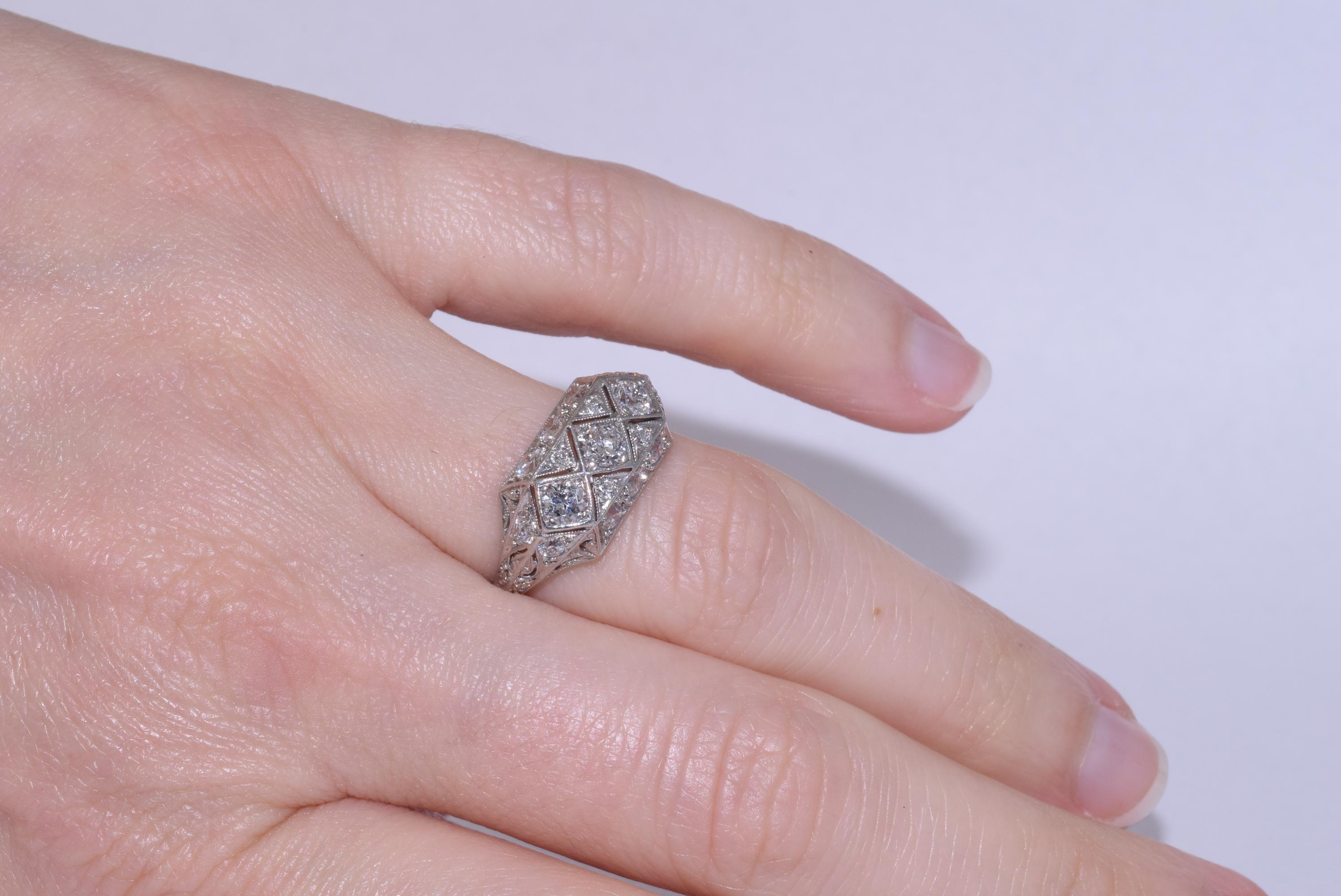 Women's Art Deco Diamond Crosshatch Ring