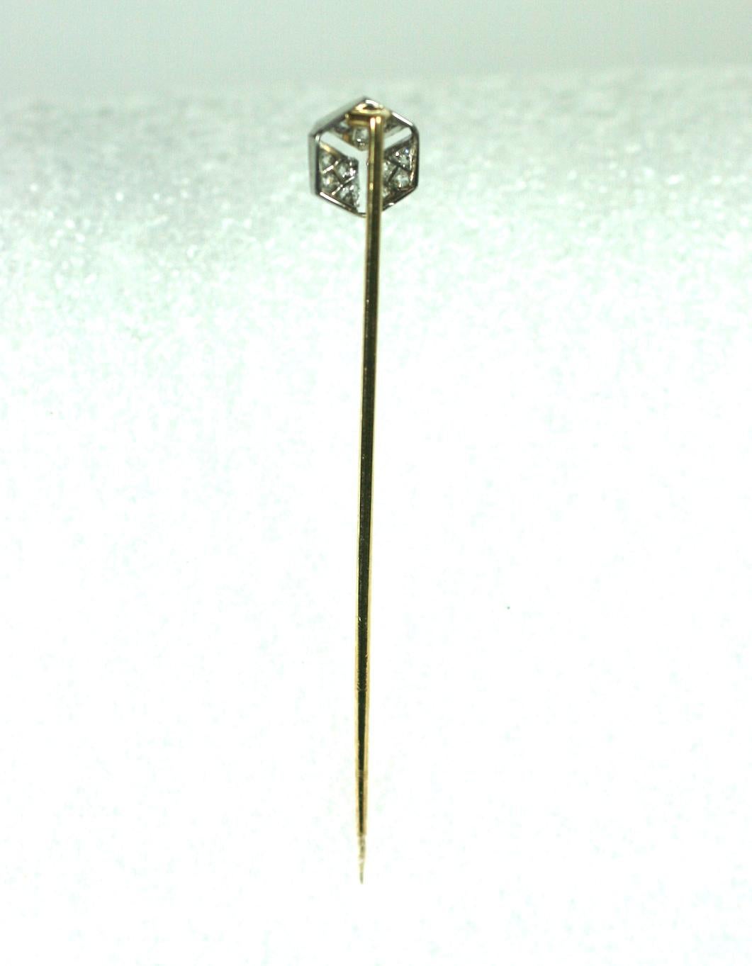 Round Cut Art Deco Diamond Cube Stickpin For Sale