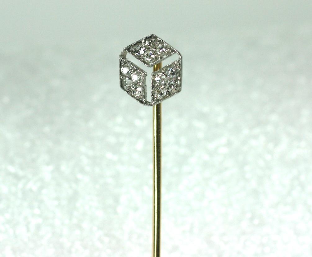 Art Deco Diamond Cube Stickpin In Excellent Condition For Sale In New York, NY