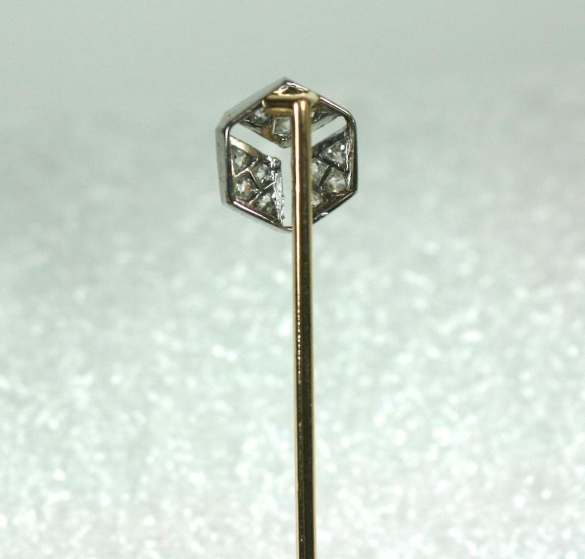 Women's or Men's Art Deco Diamond Cube Stickpin For Sale