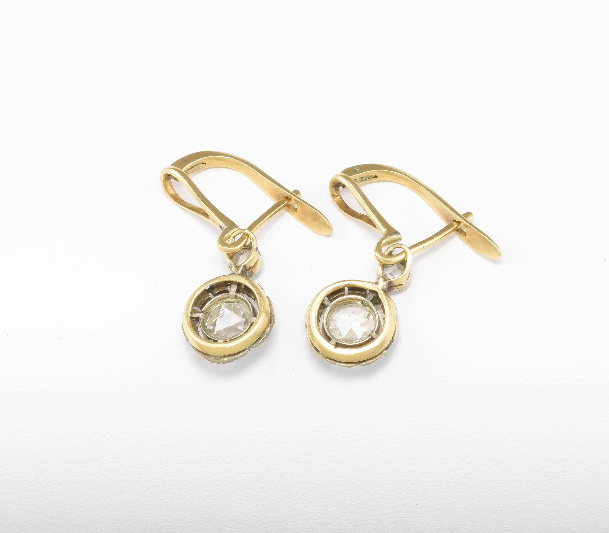 Art Deco Diamond Dangle Drop Earrings with Rose Cut Diamonds & Flower Blossoms 8