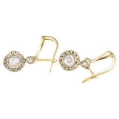 Art Deco Diamond Dangle Drop Earrings with Rose Cut Diamonds & Flower Blossoms