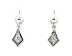 Art Deco Diamond Dangle Screwback Earrings .20ct 14K Original 1920's