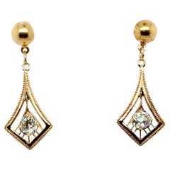 Art Deco Diamond Dangle Screwback Earrings .46ct Old Mine 14K Original 1920's