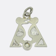 Art Deco Diamond Diamond Bird Charm Pendant