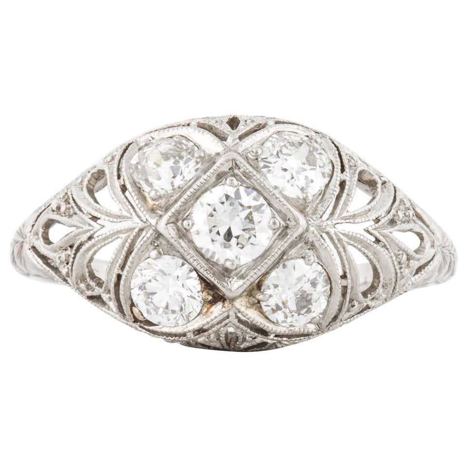 Art Deco Platinum Diamond Dome Ring For Sale at 1stdibs