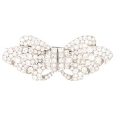 Antique Art Deco Diamond Double Clip Bow Brooch Set in Platinum