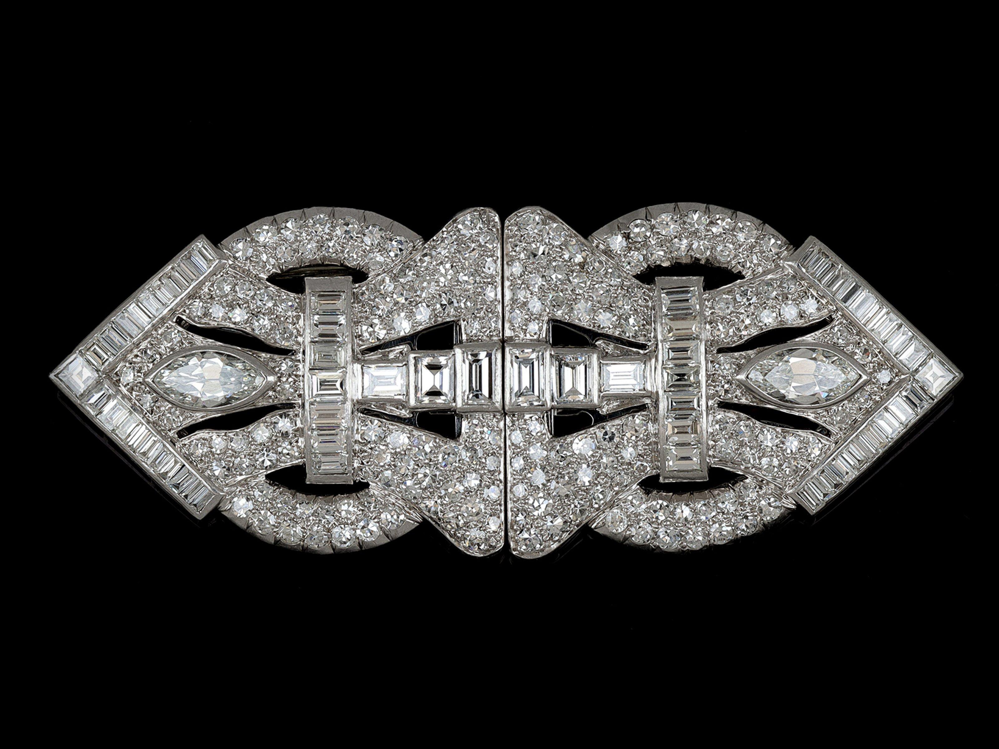 Art Deco Diamant-Doppelclip-Brosche, um 1920 im Angebot 4