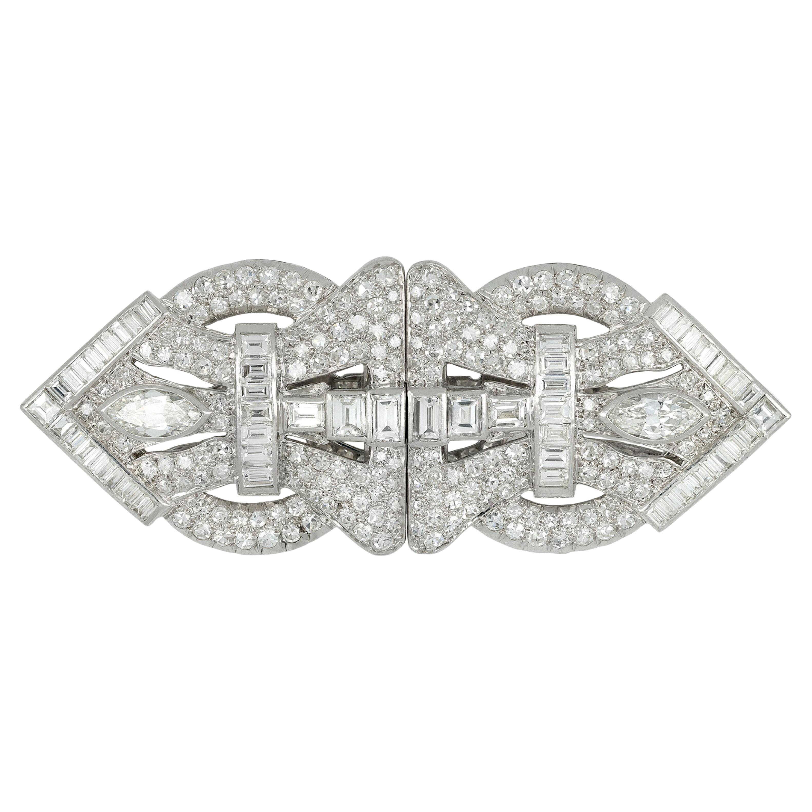 Art Deco diamond double clip brooch, circa 1920