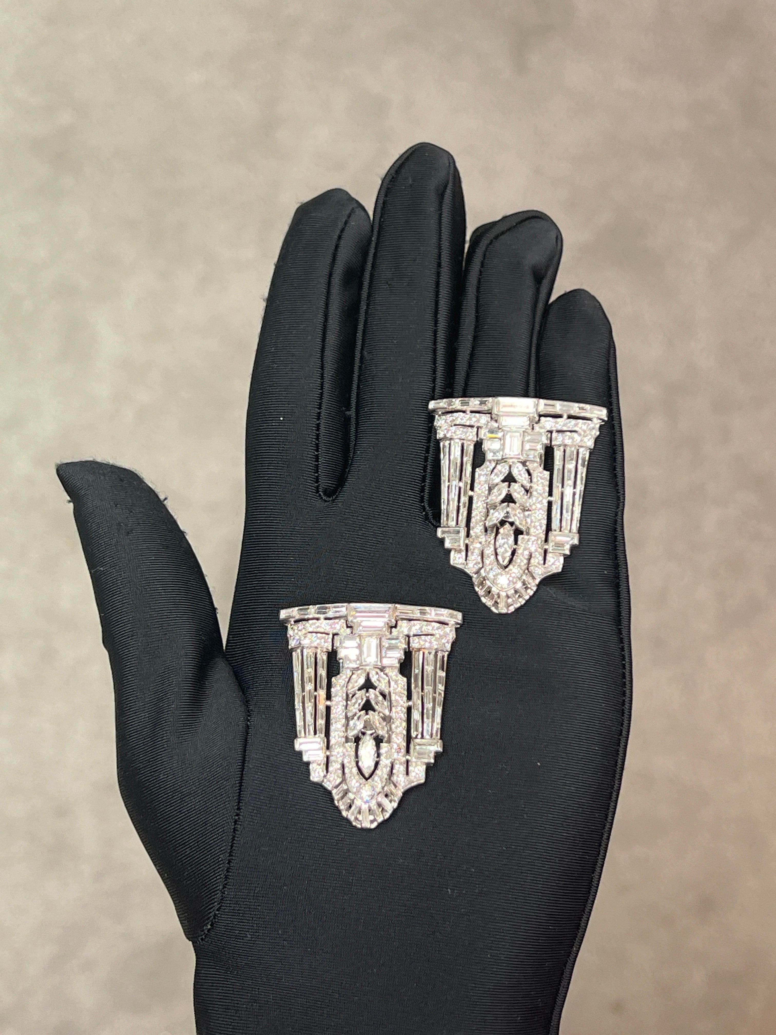 Mixed Cut Art Deco Diamond Double Clip-Brooch  For Sale