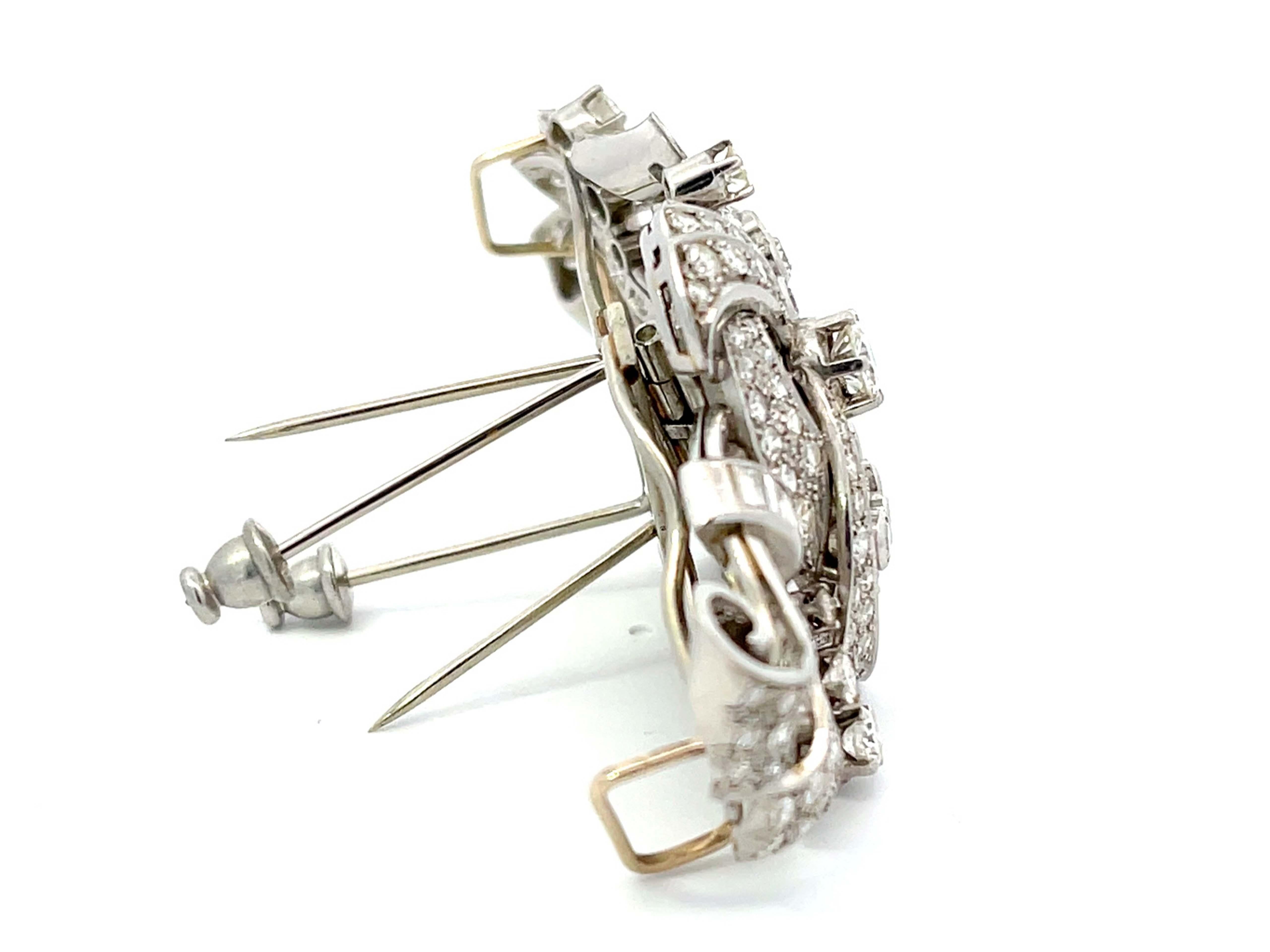 Art Deco Diamond Double Clip Brooch/Pendant in Platinum, 7.68 Carats For Sale 1