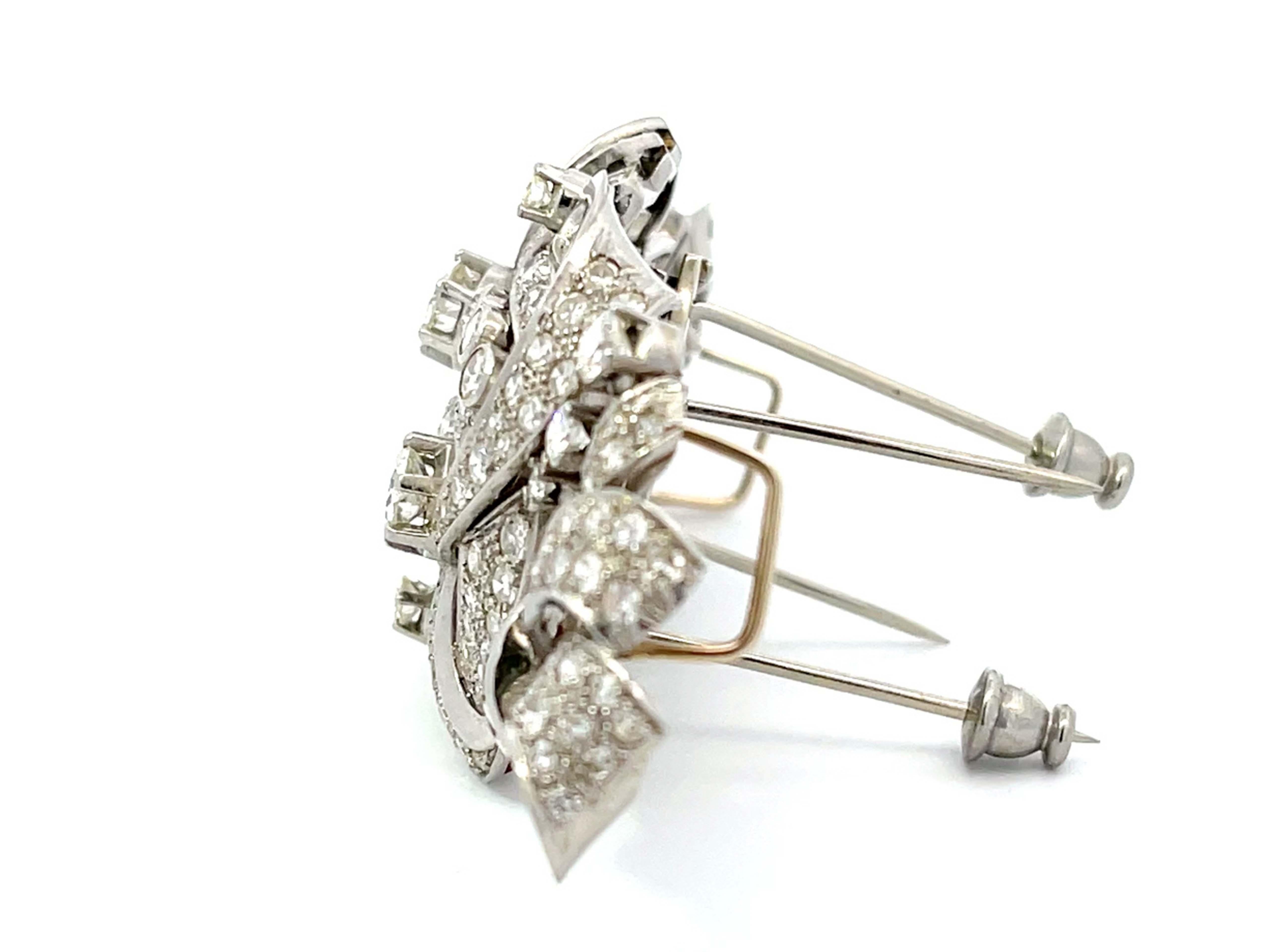 Art Deco Diamond Double Clip Brooch/Pendant in Platinum, 7.68 Carats For Sale 2