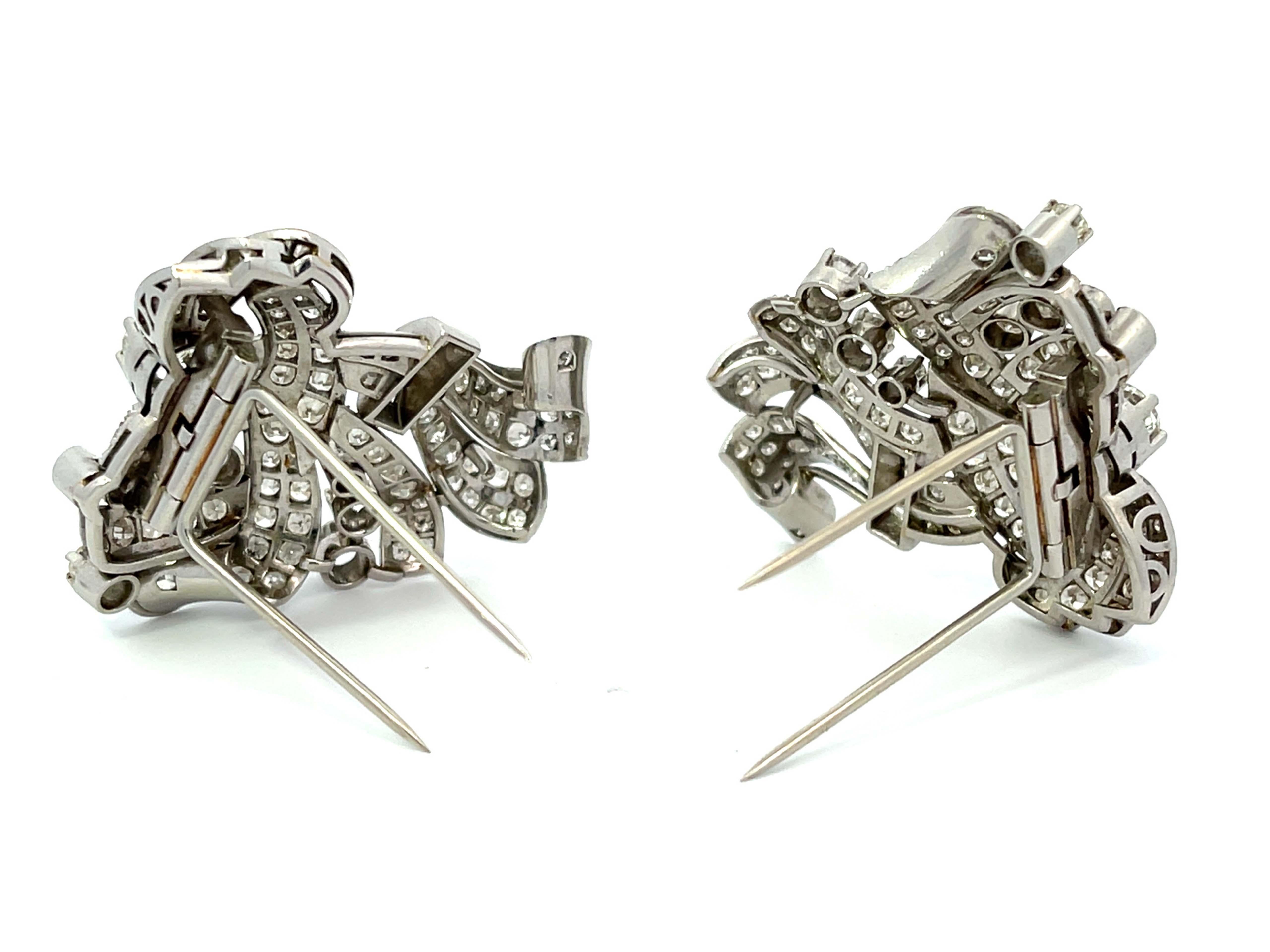 Art Deco Diamond Double Clip Brooch/Pendant in Platinum, 7.68 Carats For Sale 3