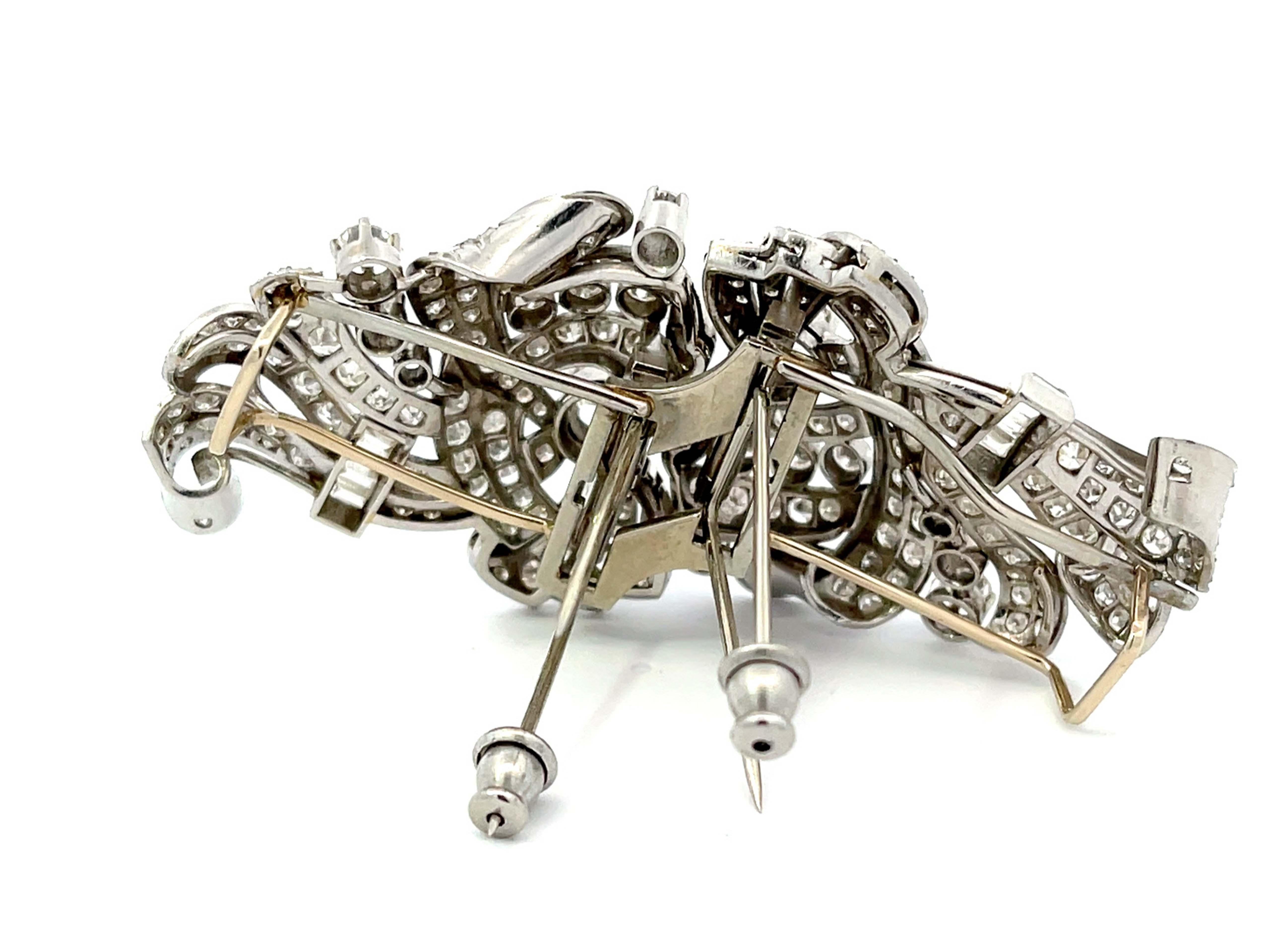 Art Deco Diamond Double Clip Brooch/Pendant in Platinum, 7.68 Carats For Sale 4