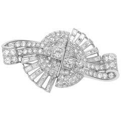 Art Deco Diamond Double-Clip Brooch with Geometric Shape