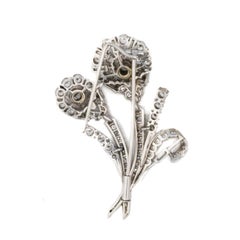 Art Deco Diamond Double Flower Brooch in Platinum