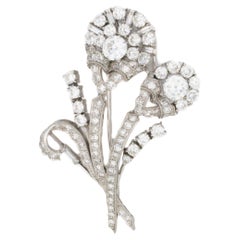 Art Deco Diamond Double Flower Brooch in Platinum
