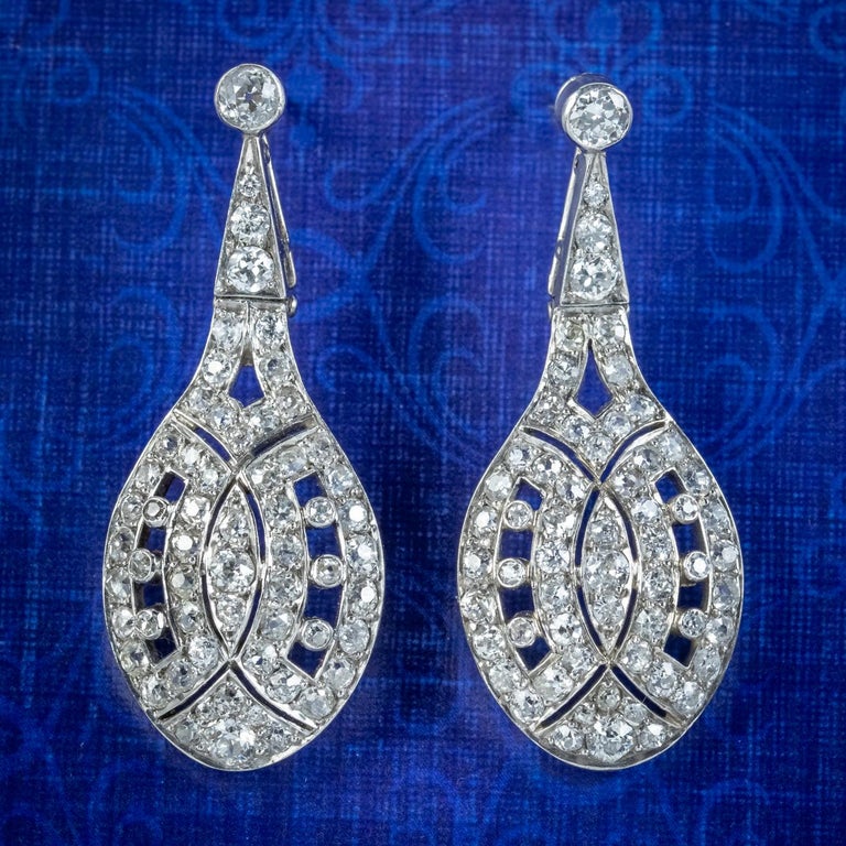 Art Deco Diamond Drop Earrings 18ct White Gold 4ct of Diamond, Circa 1920 For Sale at 1stDibs