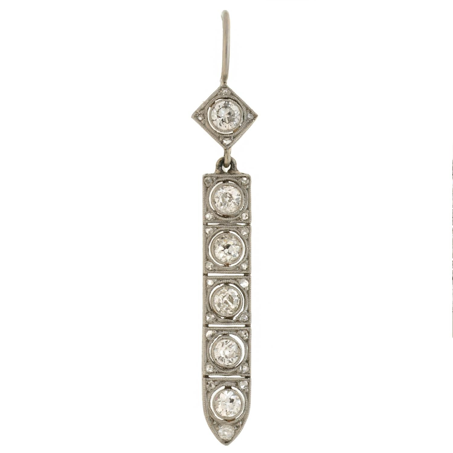 Old Mine Cut Art Deco Diamond Drop Earrings 2.50 Total Carat