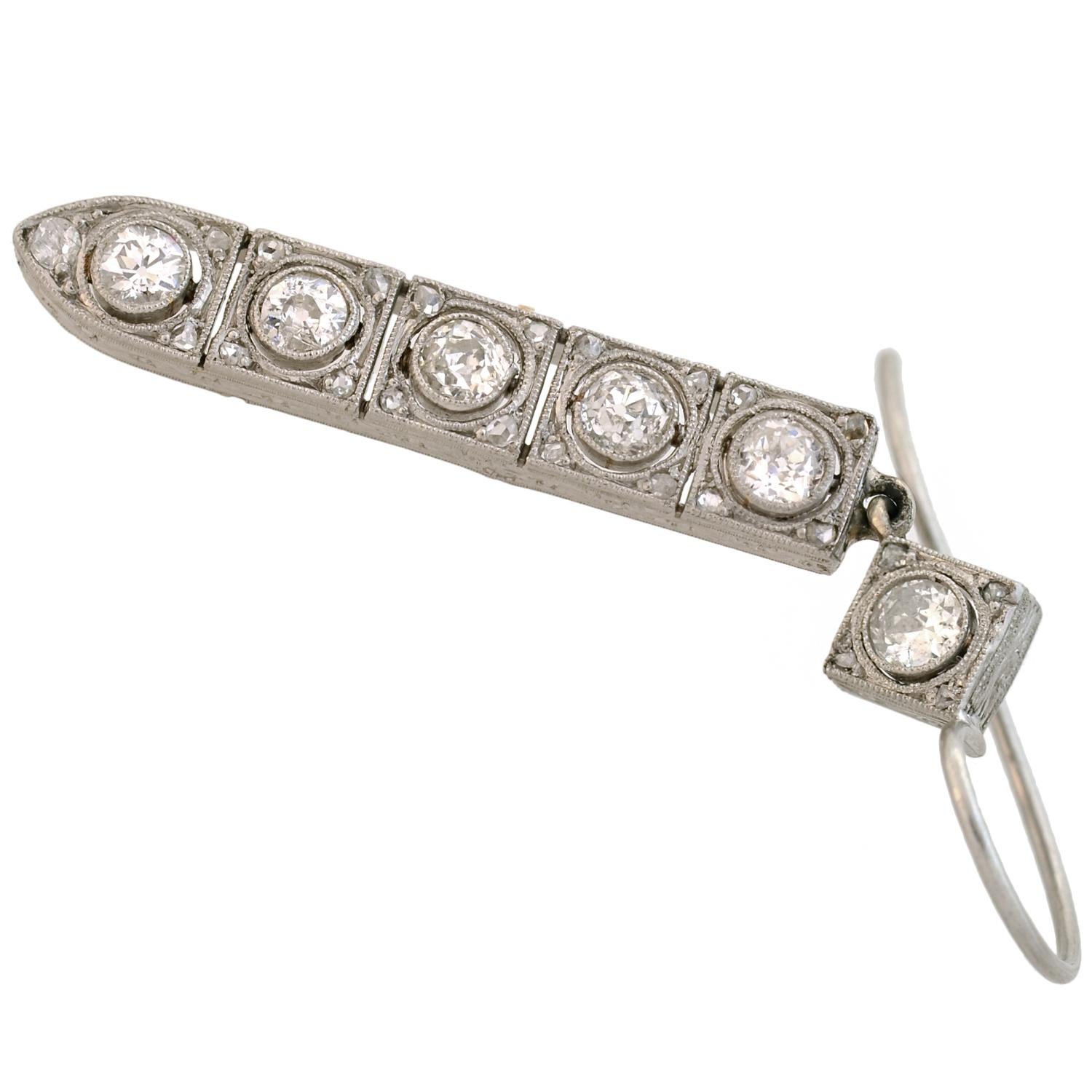 Art Deco Diamond Drop Earrings 2.50 Total Carat 1