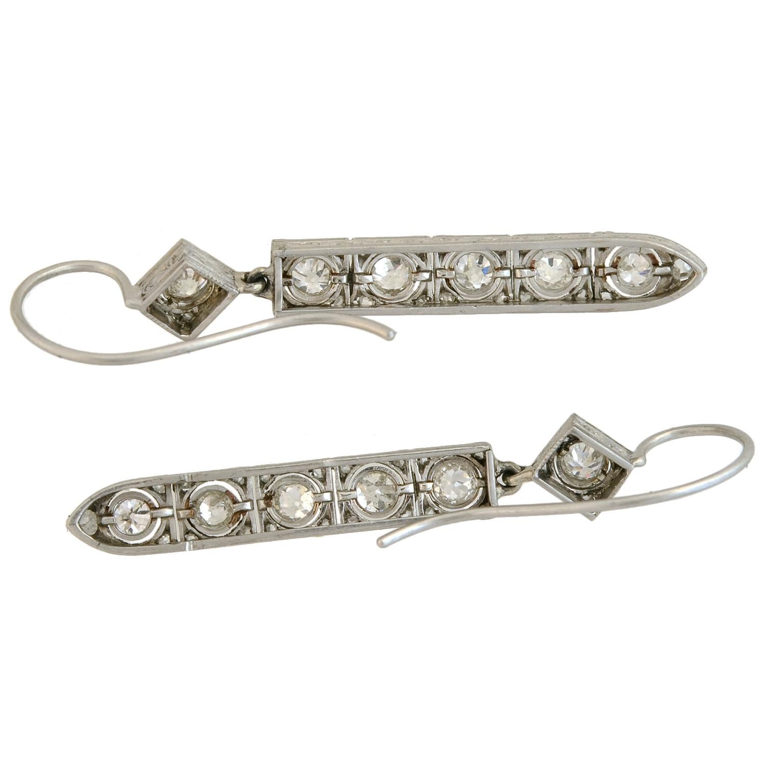 Art Deco Diamond Drop Earrings 2.50 Total Carat 2