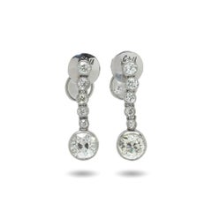 Art Deco Diamond Drop Earrings, 2.57ct Old European Cut