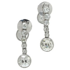 Orecchini Art Déco con diamanti a goccia, 2,57 ct, taglio europeo antico