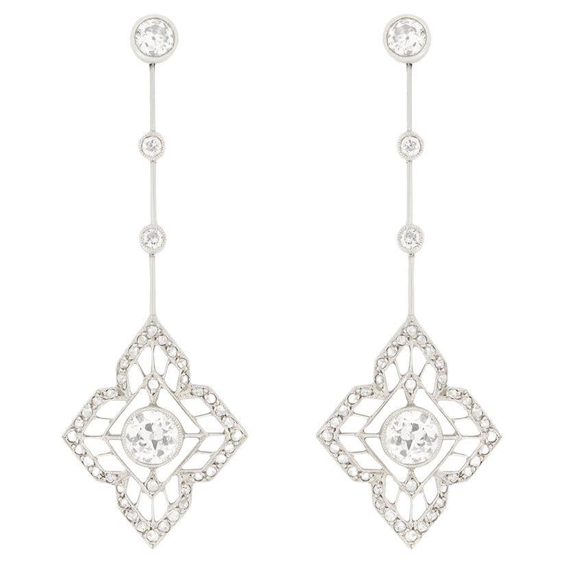 Art Deco Diamond Drop Earrings, circa 1920s