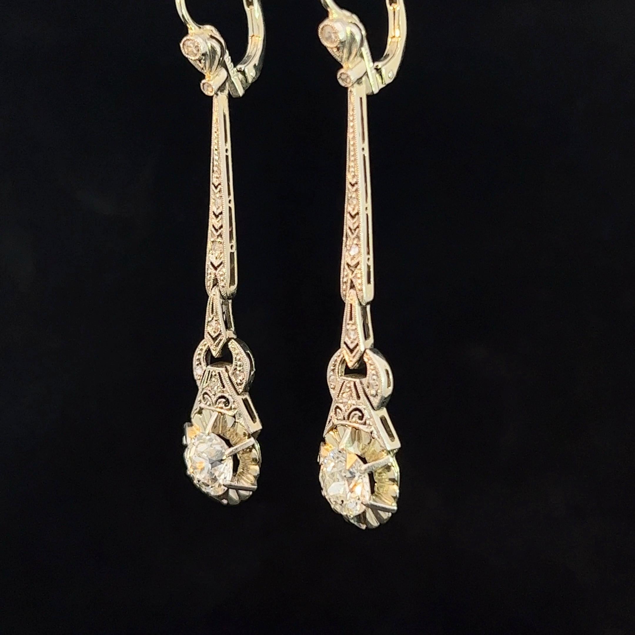 Art Deco Diamond Drop Earrings Circa 1920s In Good Condition For Sale In ADELAIDE, SA