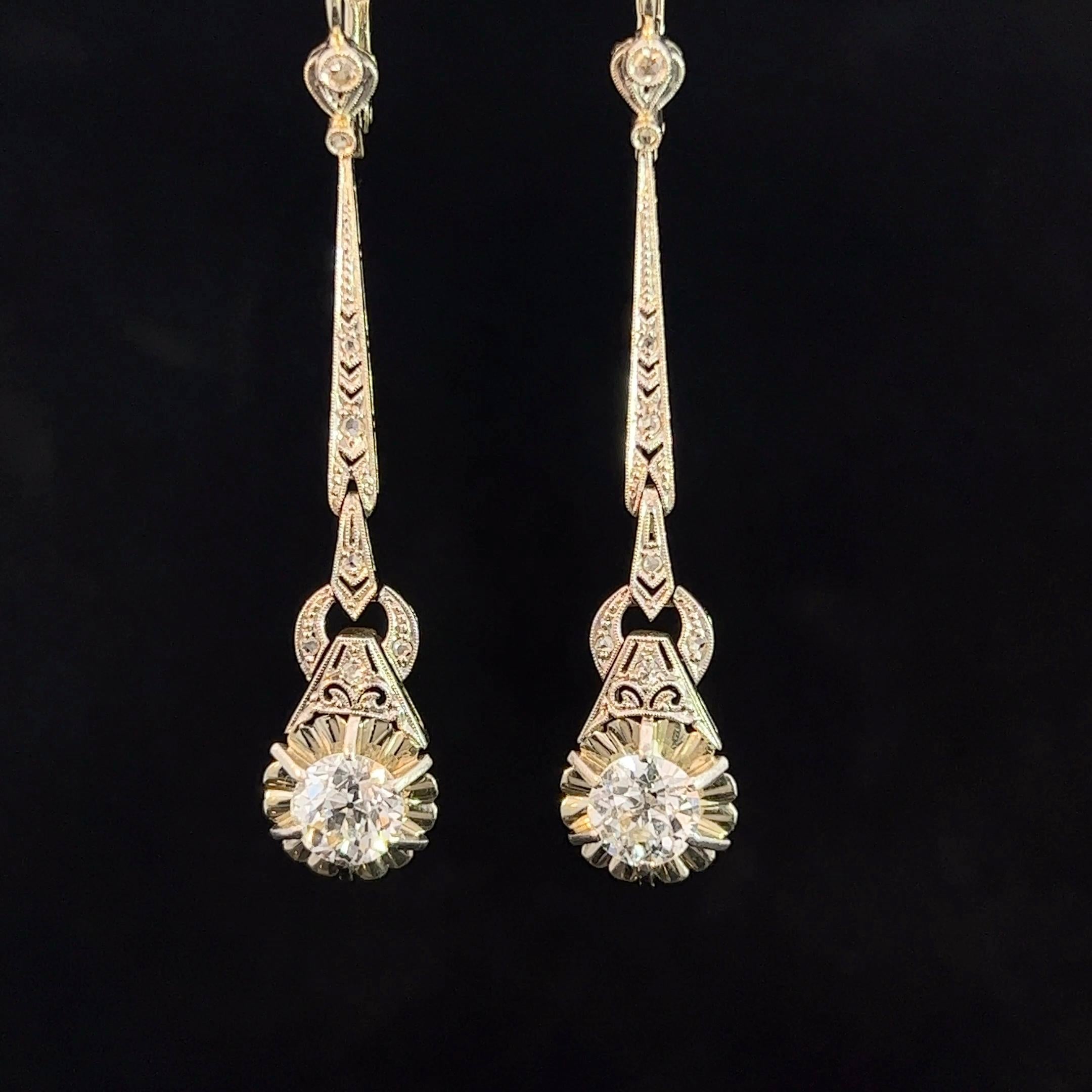 Art Deco Diamond Drop Earrings Circa 1920s For Sale 1