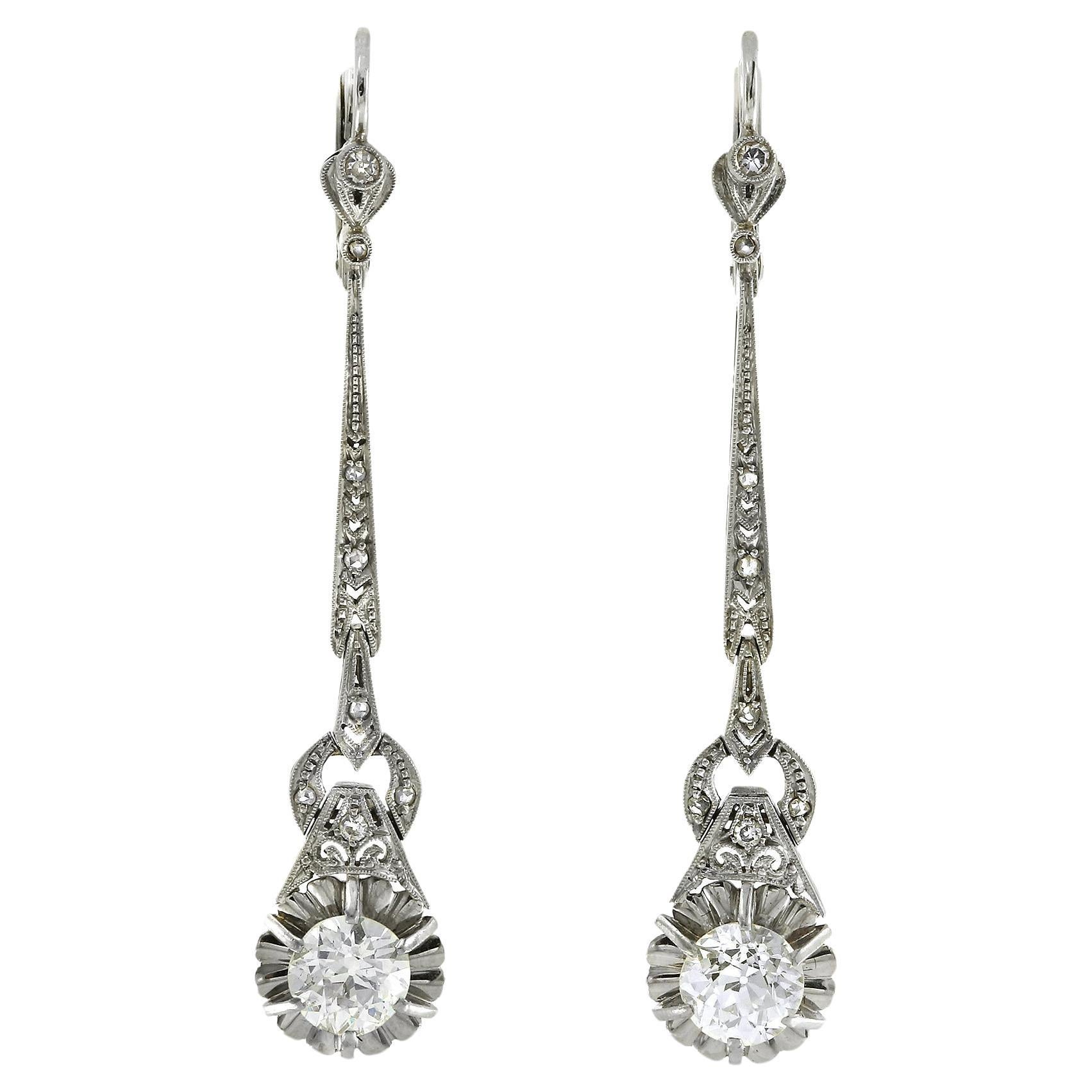 Art Deco Diamond Drop Earrings Circa 1920s For Sale