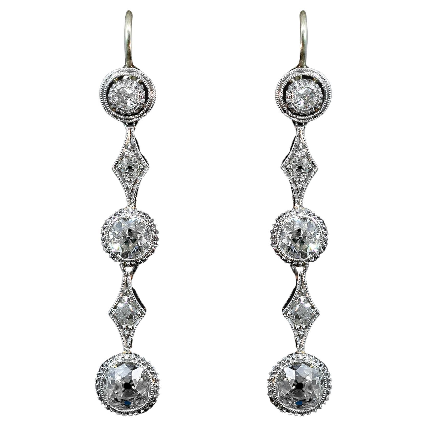 Art Deco Diamond Drop Earrings Circa 1930s