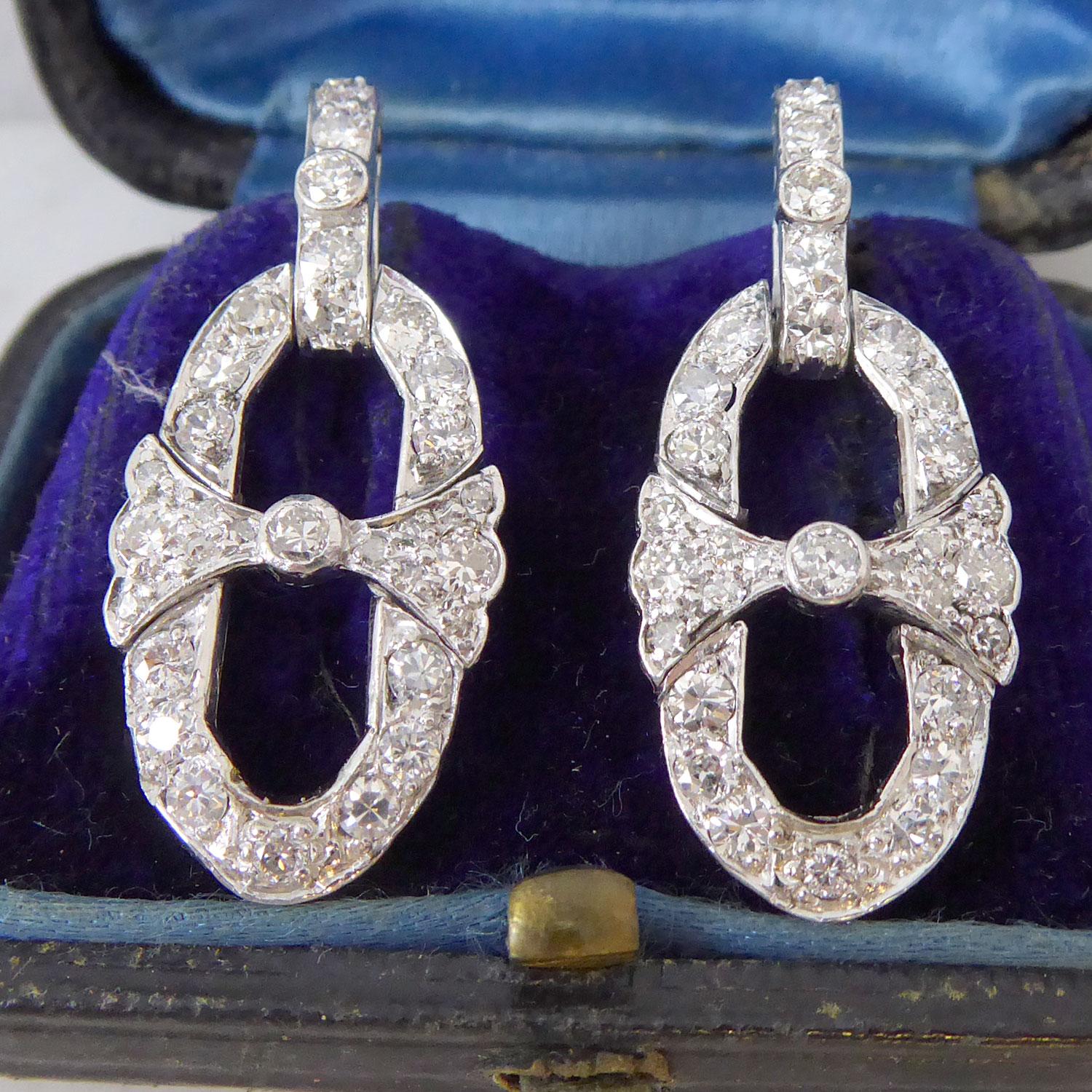 Single Cut Art Deco 1.60 Carat Diamond Drop Earrings